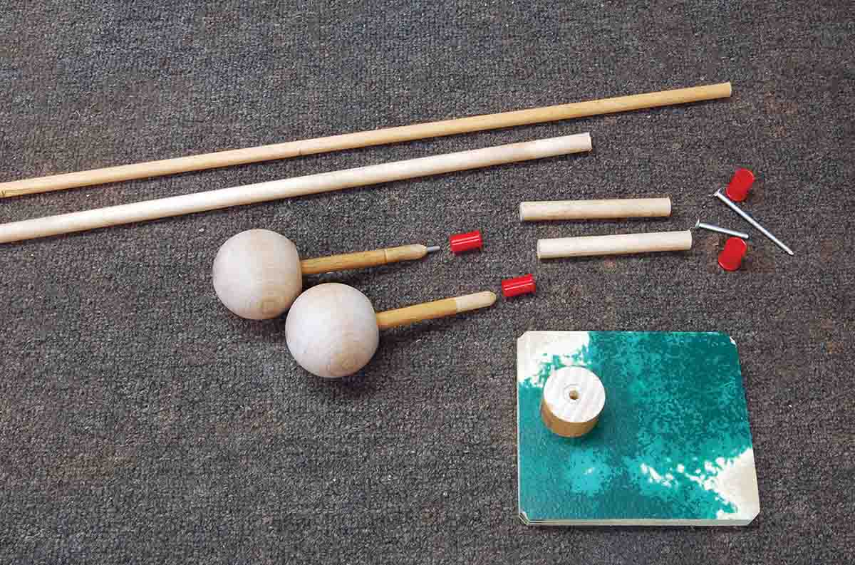 Loading tools for plastic training ammunition are easily made from wood dowels, ball handles and nails.